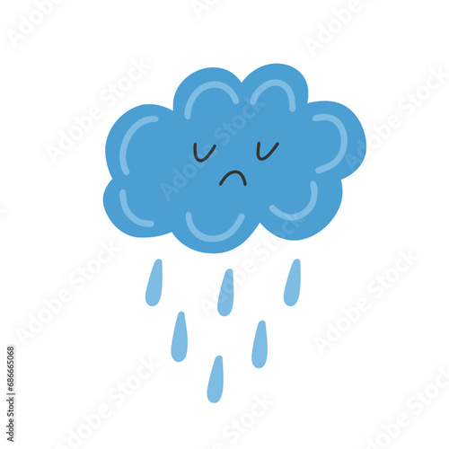 Rainy cloud, rain. vector hand-drawn elements on a white background.