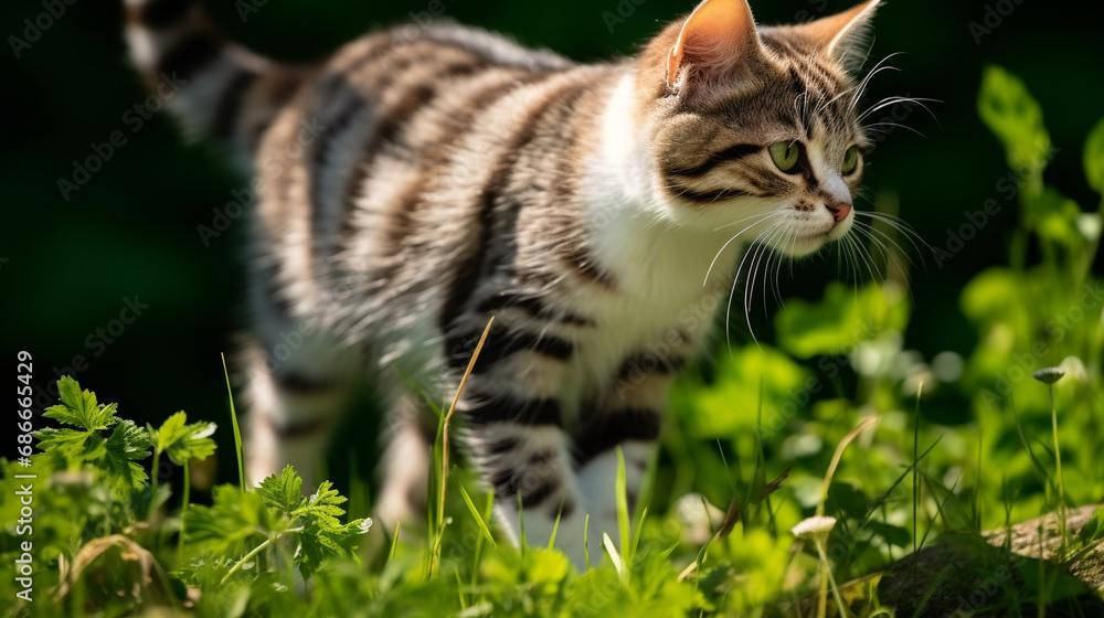 cat in the grass HD 8K wallpaper Stock Photographic Image 