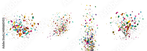 Multicolored confetti of various shapes sprinkled across a see-through backdrop, creating a festive and vibrant overlay.