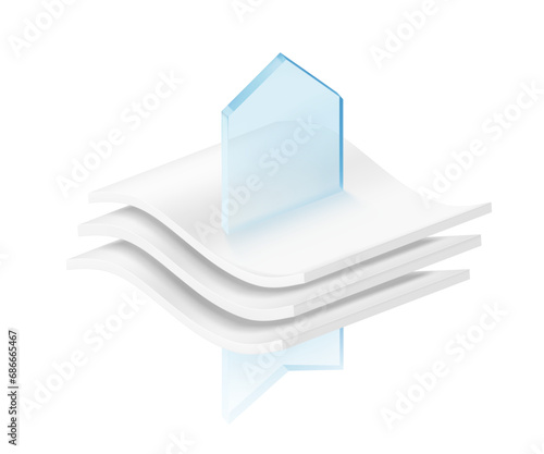 Three wavy layers with arrow and shadows. Vector illustration isolated on white background. Great infographic for your fabric, fiber, material. EPS10.