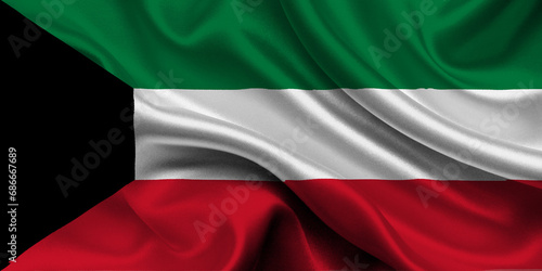 High detailed flag of Kuwait. National Kuwait flag. Asia. 3D illustration.