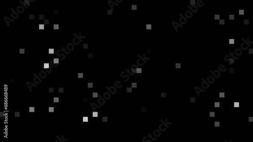 Animated dynamic white pixels appear on a black background. 4k video for your project.