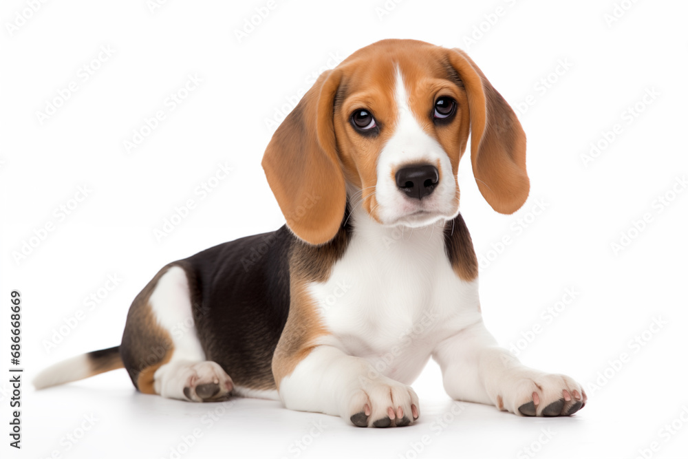 Full size portrait of Beagle dog Isolated on white background