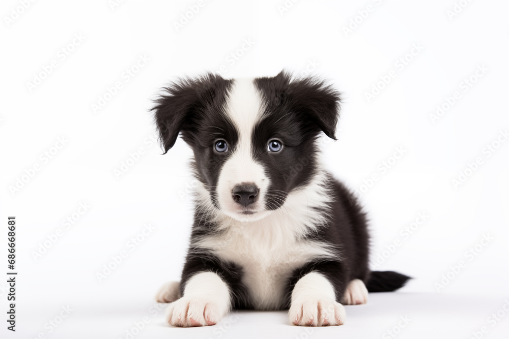 Fototapeta premium Full size portrait of Border Collie puppy dog Isolated on white background