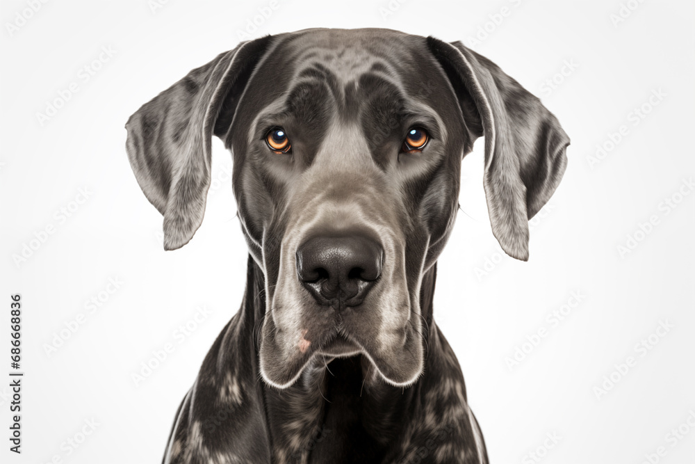 Close up portrait of Great Dane dog Isolated on white background
