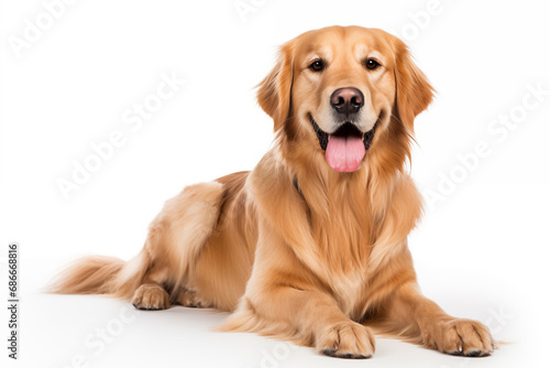 Full size portrait of Golden Retriever dog Isolated on white background