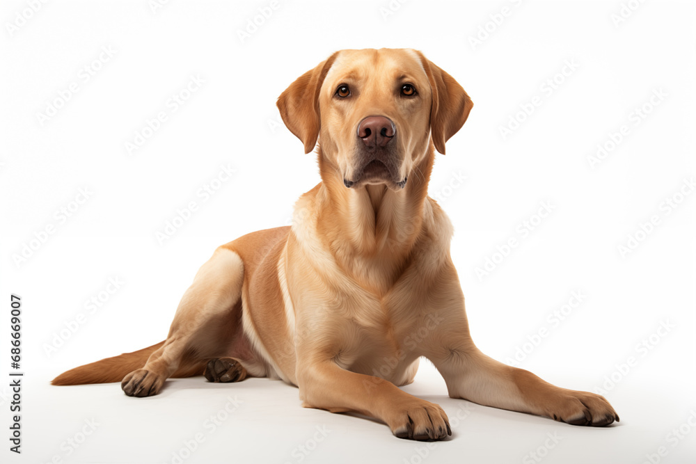Full size portrait of Labrador Retriever dog Isolated on white background