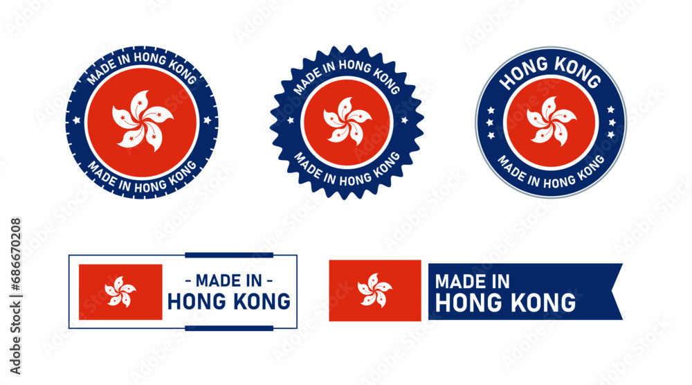 Obraz premium Hong Kong flag, Made in Hong Kong. Tag, Seal, Stamp, Flag, Icon vector