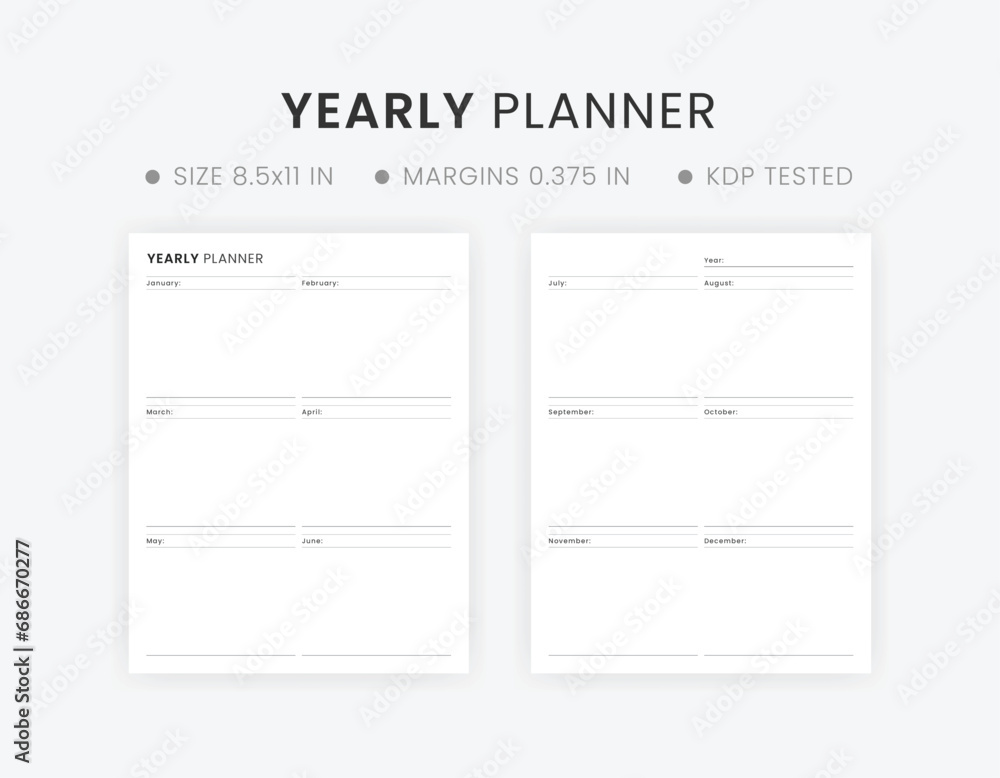 Year At a Glance Printable Calendar Stock Vector | Adobe Stock