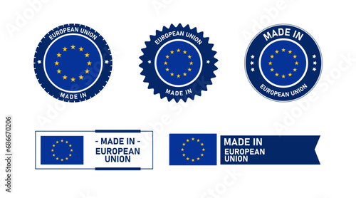 European Union, Made in European Union. Tag, Seal, Stamp, Flag, Icon vector