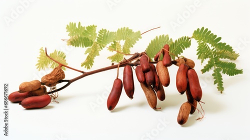 branch of a tree with tamarind fruits photo