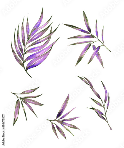 watercolor set of leaves