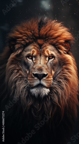 A close-up image of the head of a lion 