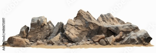 Cutout realistic rock on beaches floor ground isolated backgrounds 3d illustration, Generative AI 