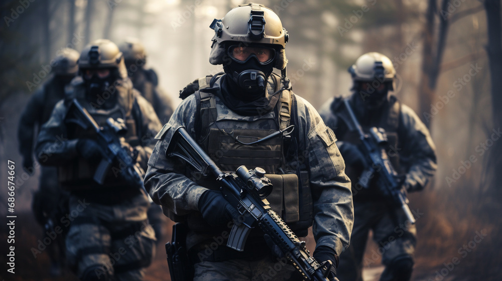 soldiers in uniform and outfitters with weapons in hand. soldiers in uniform and outfitters with weapons in hand.