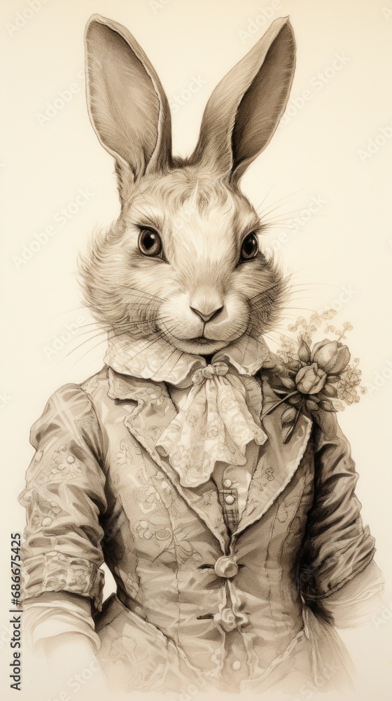 A drawing of a rabbit dressed in a suit