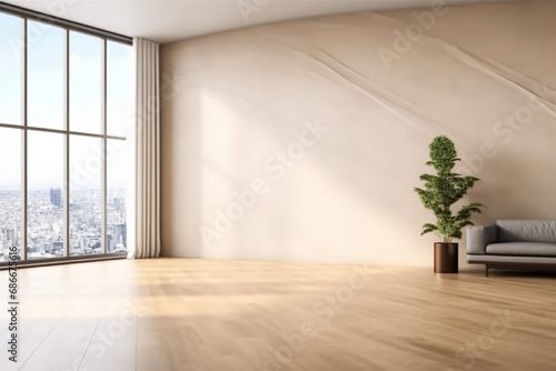 Modern interior design of apartment  empty living room with beige wall  panorama. generative ai.