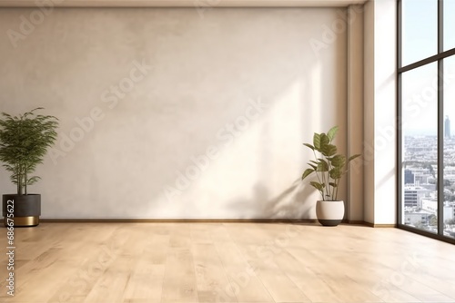 Modern interior design of apartment  empty living room with beige wall  panorama. generative ai.