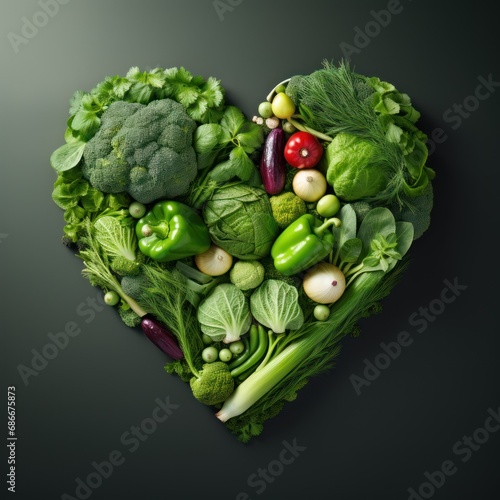 Green vegetables in the shape of heart. Concept of healthy eating
