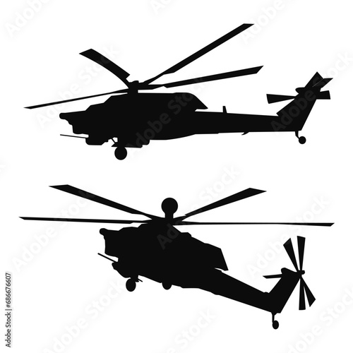 russain attack helicopter silhouette vector design photo