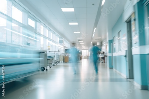 A blurry image of a hospital hallway. Suitable for medical and healthcare concepts.