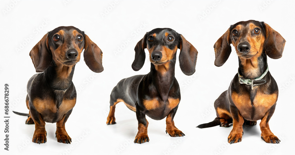 A cute dachshund in different poses, brown and black