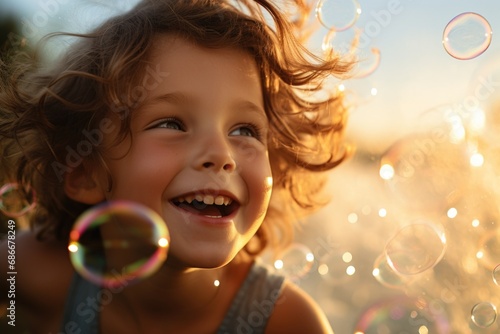 A charming picture of a little girl blowing bubbles in the air. Perfect for capturing the innocence and joy of childhood. Ideal for use in advertisements, websites, or educational materials.