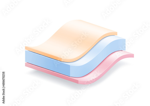 Realistic colour wavy three-layer material. Great for presenting the structure and composition of materials, fabrics. Vector illustration isolated on white background. EPS10.