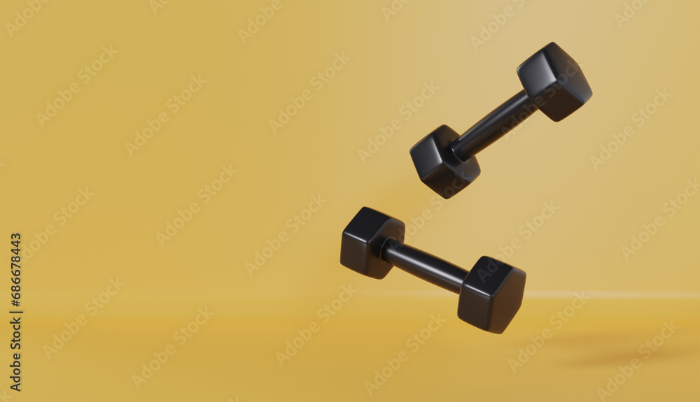 Dumbells on Balck background Sport Banner Dumbells on Balck background Sport Banner