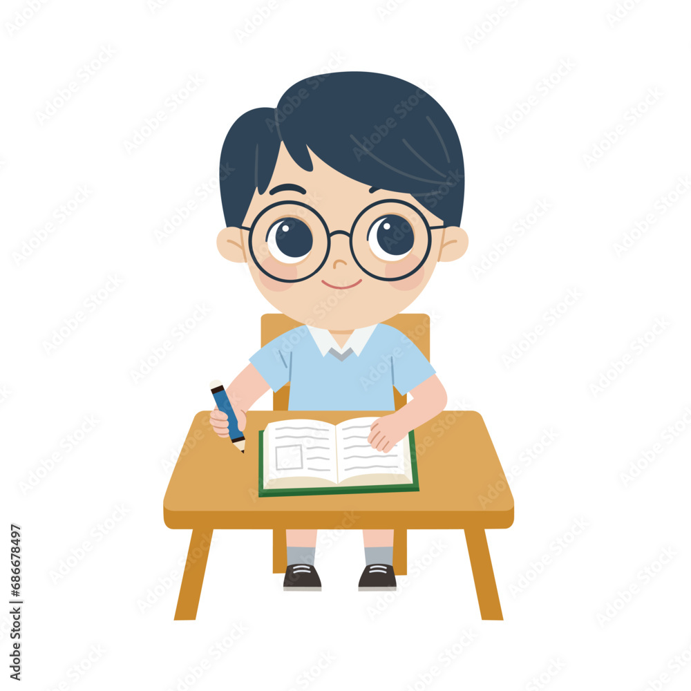 Children sitting at school desk and doing homework. Children sitting at school desk and doing homework.