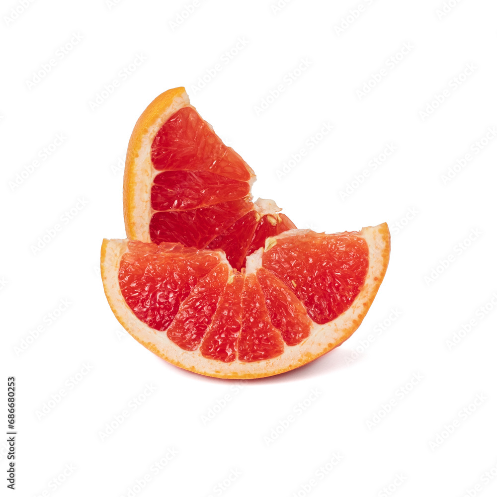 Pink ripe grapefruit slice on white isolated background Pink ripe grapefruit slice on white isolated background