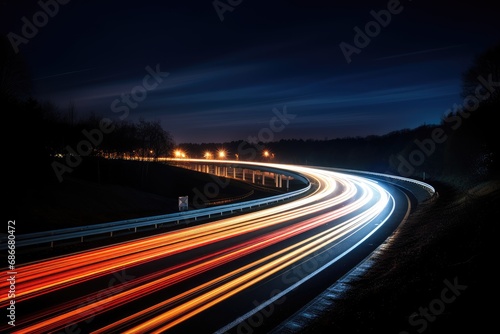 A long exposure photo of a highway at night