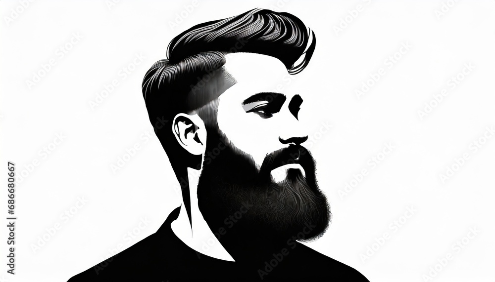Male portrait with full beard, mustache and haircut, barber and hairdresser logo Male portrait with full beard, mustache and haircut, barber and hairdresser logo