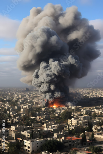 Aerial view of a big fire in the gaza city, Palestine