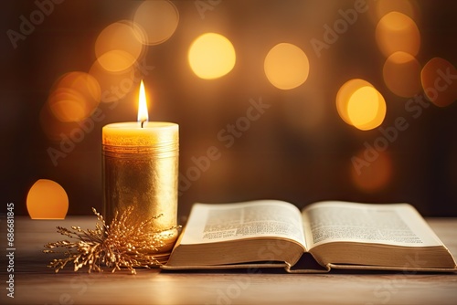 Wallpaper Mural Candle with bible on a old oak wooden table Torontodigital.ca