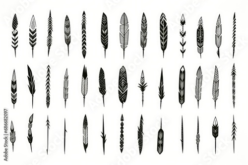 A collection of different types of feathers displayed on a clean white background. Perfect for adding a touch of nature to your designs or for creating unique artistic projects