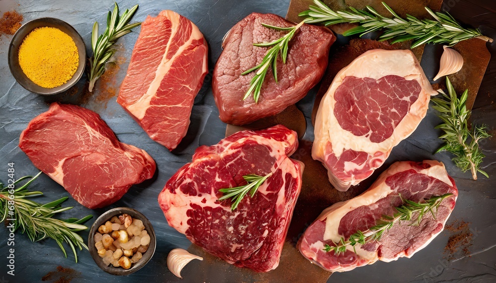 Set of different raw steaks Set of different raw steaks