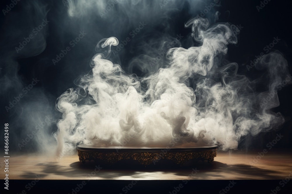 A bowl of smoke sitting on a table. Perfect for illustrating a calm and mysterious atmosphere