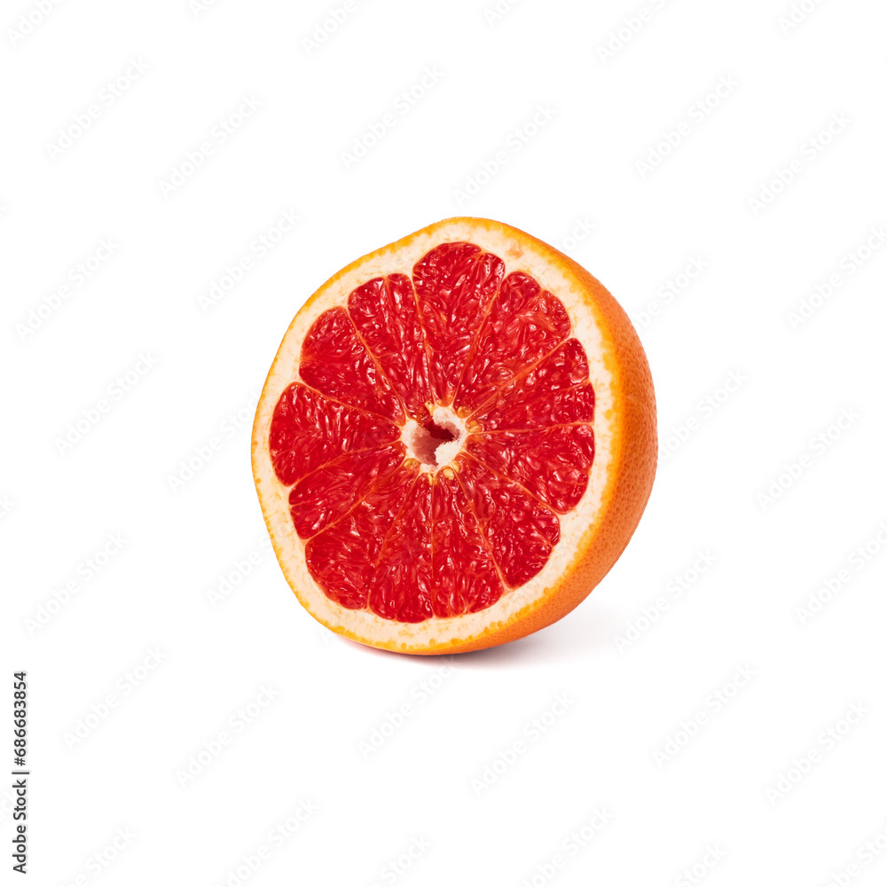 Pink ripe grapefruit slice on white isolated background Pink ripe grapefruit slice on white isolated background