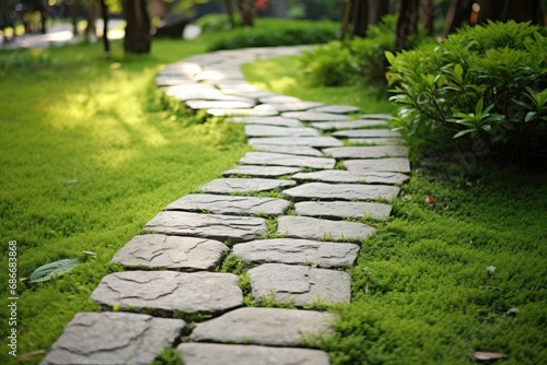 Garden path paving stones and grass