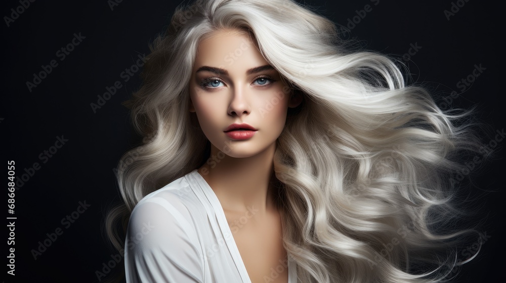 Glossy wavy white hair beautiful girl with long blond Glossy wavy white hair beautiful girl with long blond