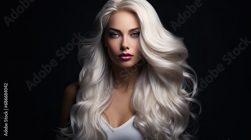 Glossy wavy white hair beautiful girl with long blond