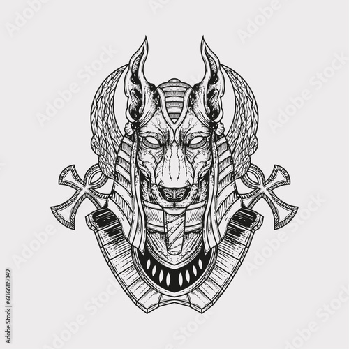 Anubis mummy head artwork vector illustration
