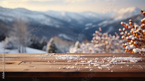 Wallpaper Mural Empty wooden table with blurred background of winter. Torontodigital.ca