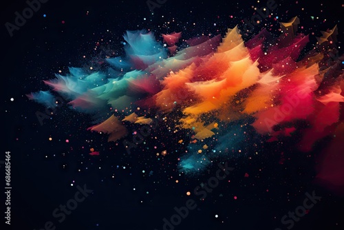Multicolored particles, splashes, explosions