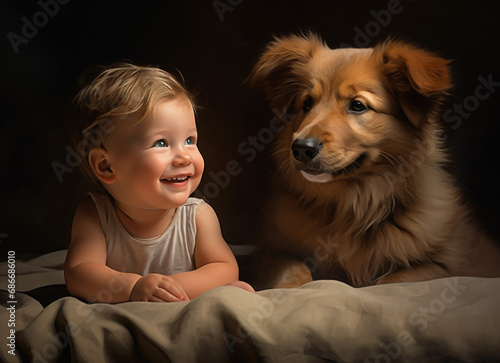 Puppies and baby