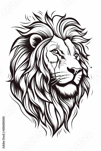 lion pencil drawing coloring book  black and white Vector illustration  engraving style  Generative ai 