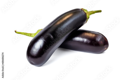 Fresh eggplants isolated on white background with clipping path