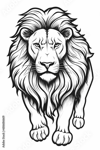 lion pencil drawing coloring book  black and white Vector illustration  engraving style  Generative ai 