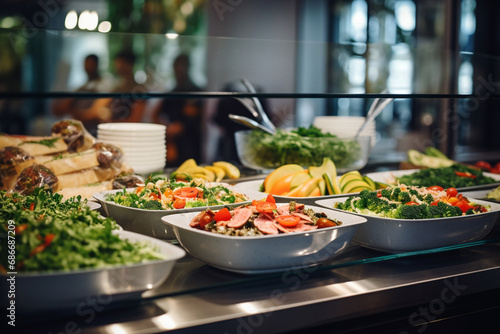 Self service restaurant with different food in gastronomical containers